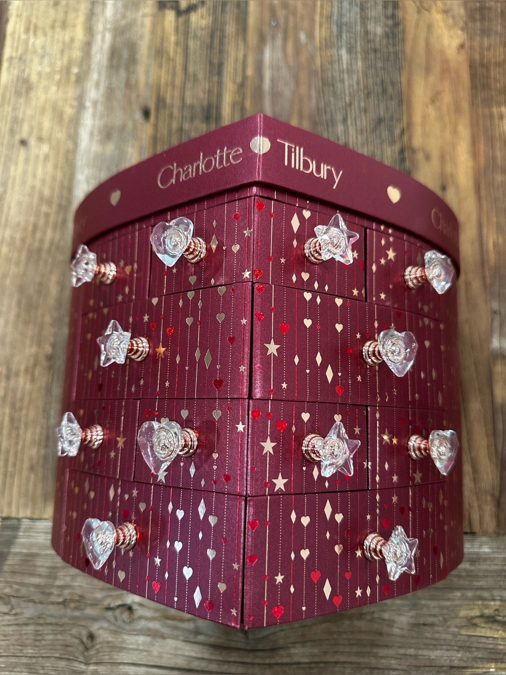 Charlotte Tilbury Burgundy Holiday Makeup Drawer Set empty